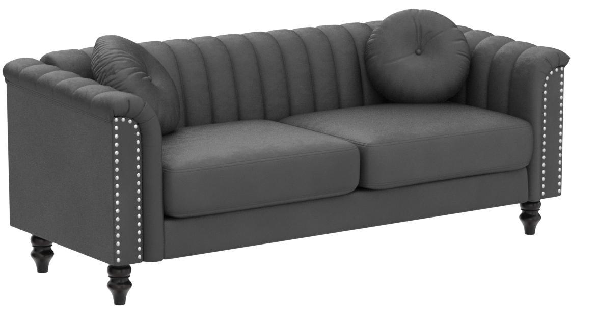 E-FURNITURE Luther 3 seater couch velvet Finish In Grey Colour - E-FURNITURE