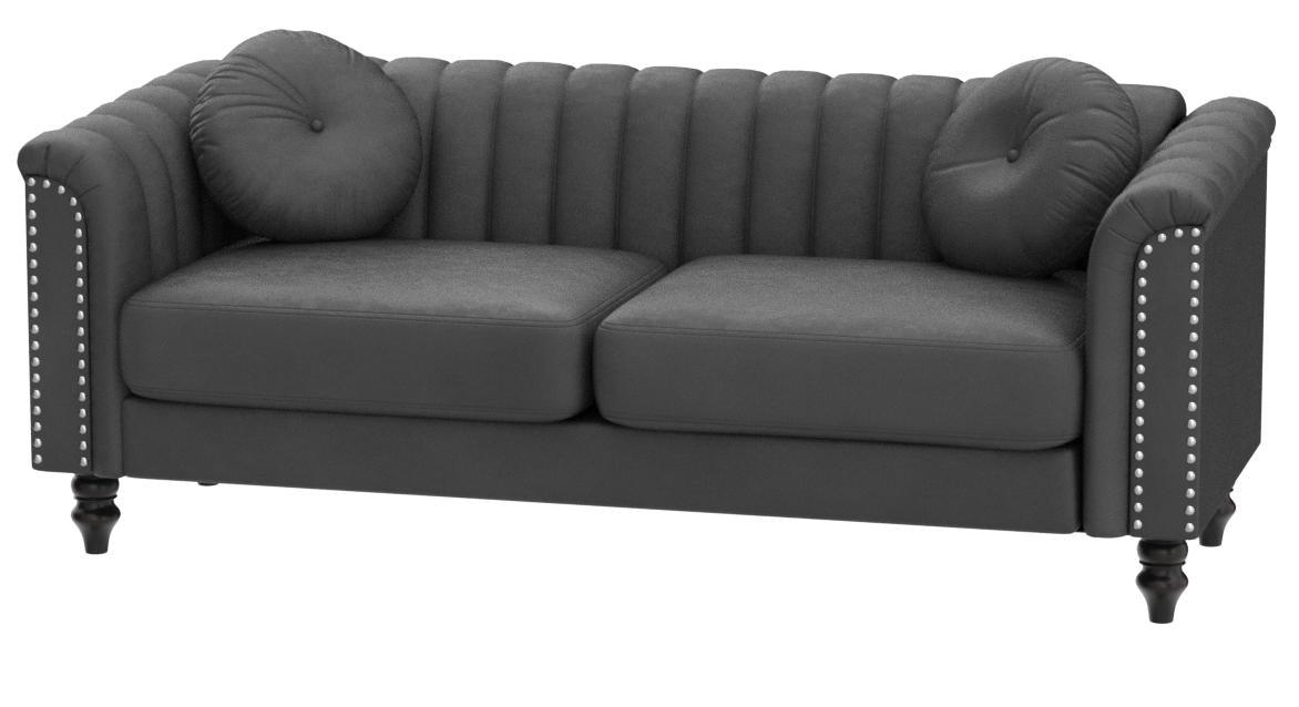 E-FURNITURE Luther 3 seater couch velvet Finish In Grey Colour - E-FURNITURE