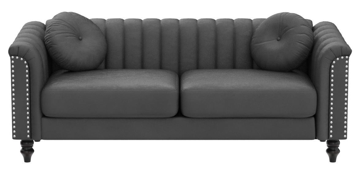 E-FURNITURE Luther 3 seater couch velvet Finish In Grey Colour - E-FURNITURE