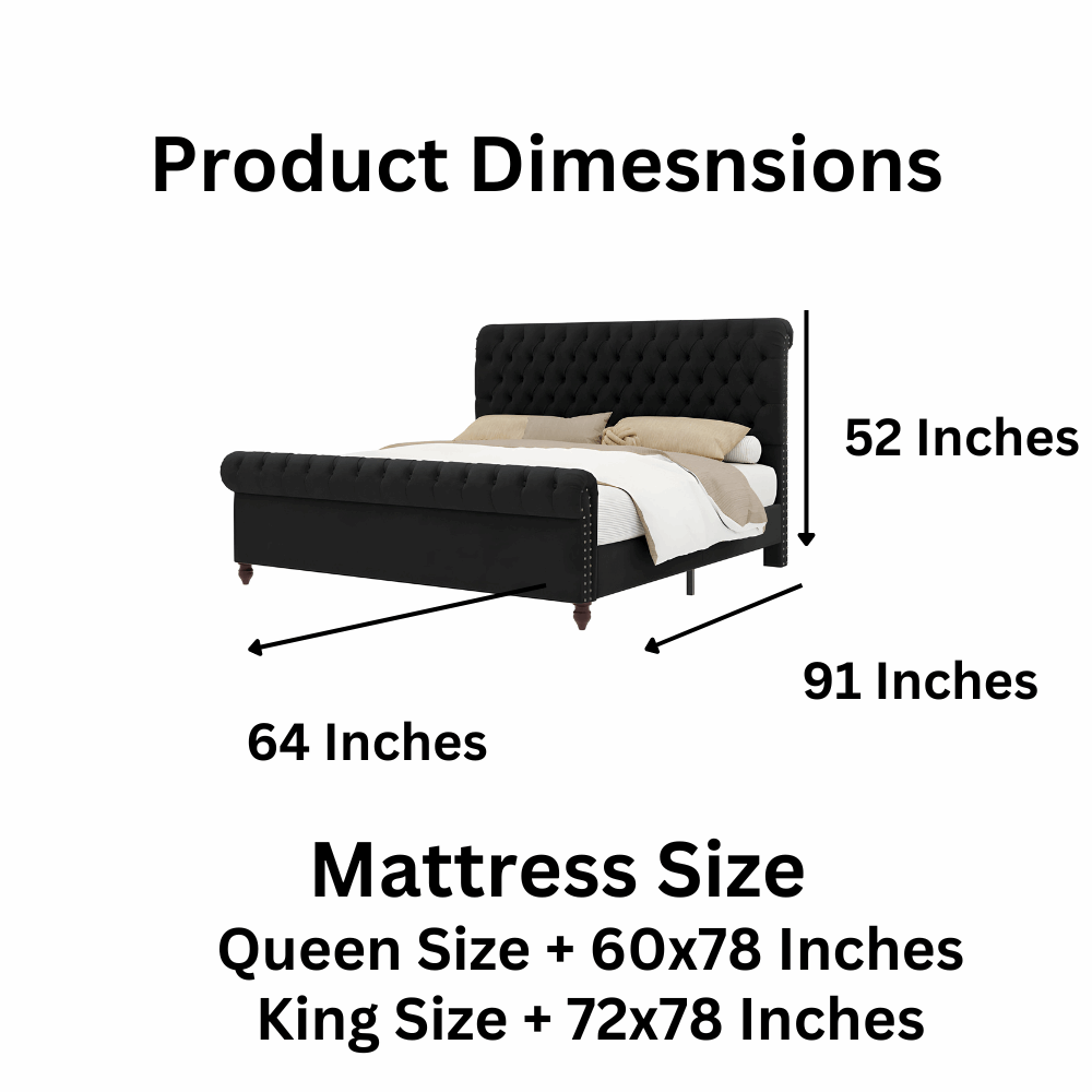 E-FURNITURE June Upholstered bed In queen and King size Grey color