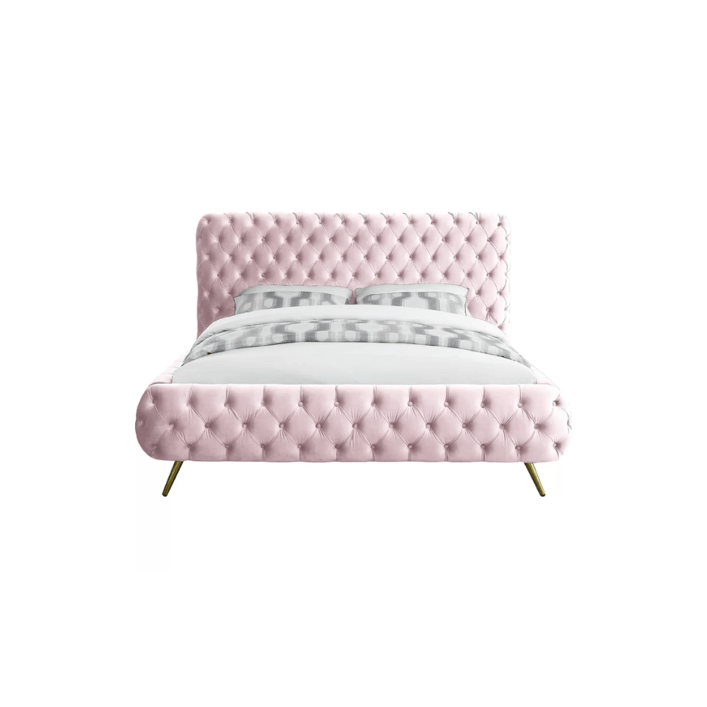 E-Furniture Paris Queen size Non storage upholstered bed in Pink color - E-FURNITURE