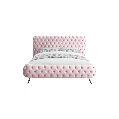 E-Furniture Paris King Size Non Storage Upholstered Bed In Pink Color - E-FURNITURE
