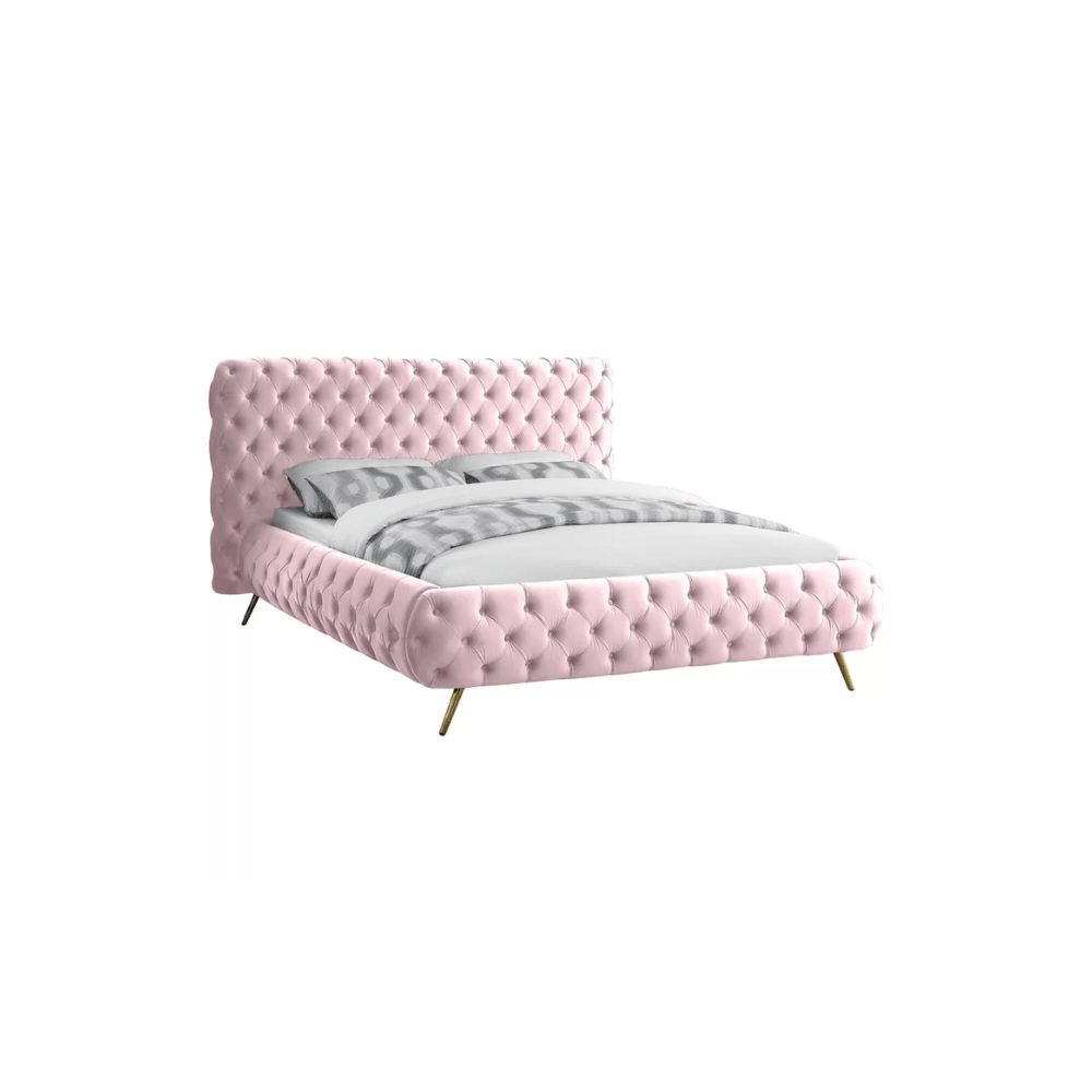 E-Furniture Paris Queen size Non storage upholstered bed in Pink color - E-FURNITURE