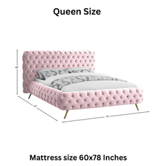 E-Furniture Paris Queen size Non storage upholstered bed in Pink color - E-FURNITURE