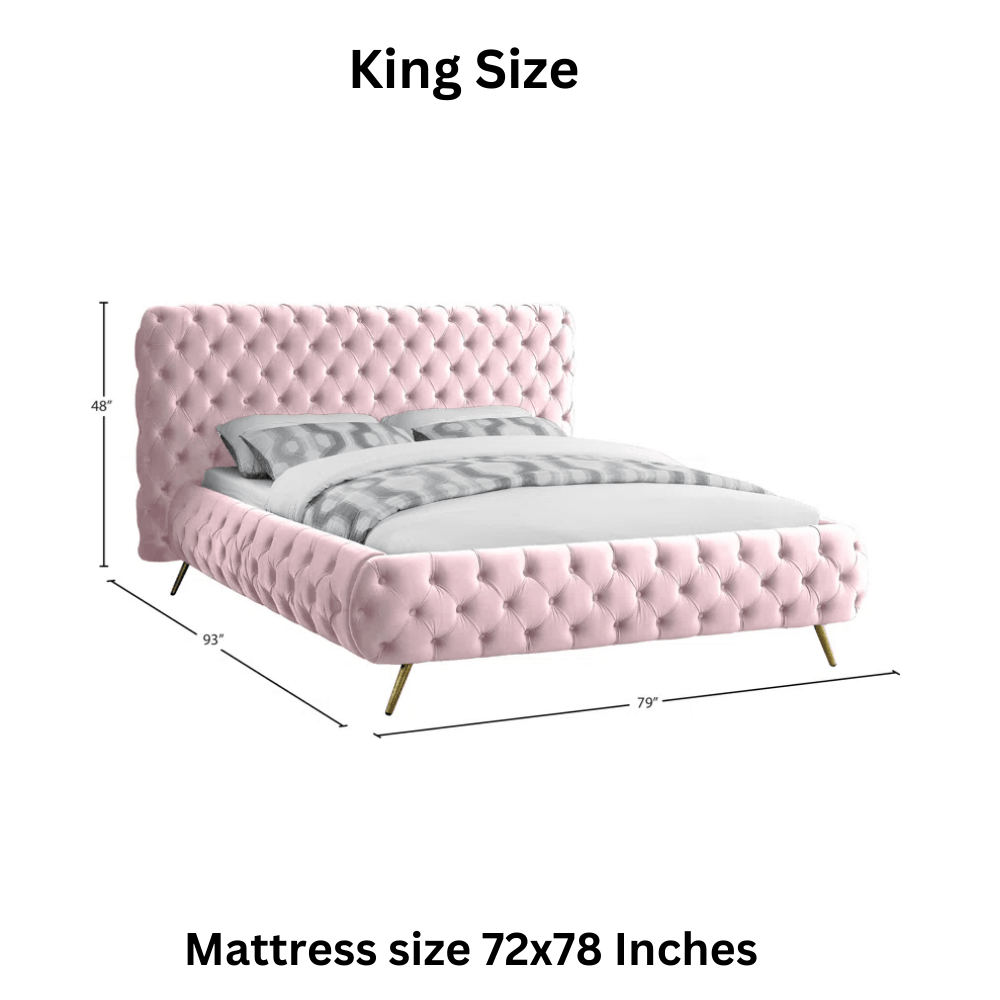 E-Furniture Paris King Size Non Storage Upholstered Bed In Pink Color - E-FURNITURE