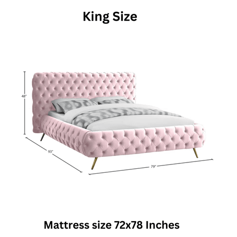 E-Furniture Paris King Size Non Storage Upholstered Bed In Pink Color - E-FURNITURE