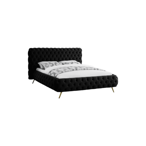 E-Furniture Atlanta Queen Size Non Storage Upholstered Bed In Black Color - E-FURNITURE