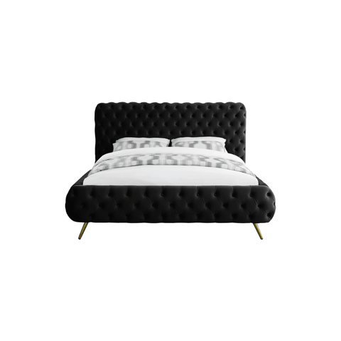 E-Furniture Atlanta Queen Size Non Storage Upholstered Bed In Black Color - E-FURNITURE