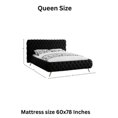 E-Furniture Atlanta Queen Size Non Storage Upholstered Bed In Black Color - E-FURNITURE