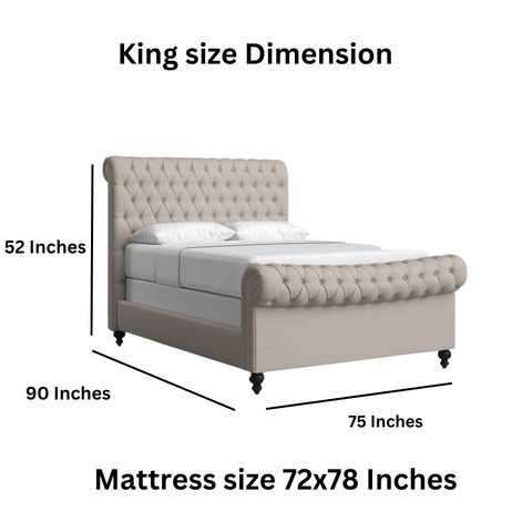 E-Furniture Madrid King Size Non Storage Upholstered Bed In Yellow Color - E-FURNITURE