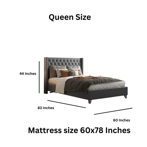 E-FURNITURE York Queen Size Without Storage Upholstered Bed In Grey Color - E-FURNITURE