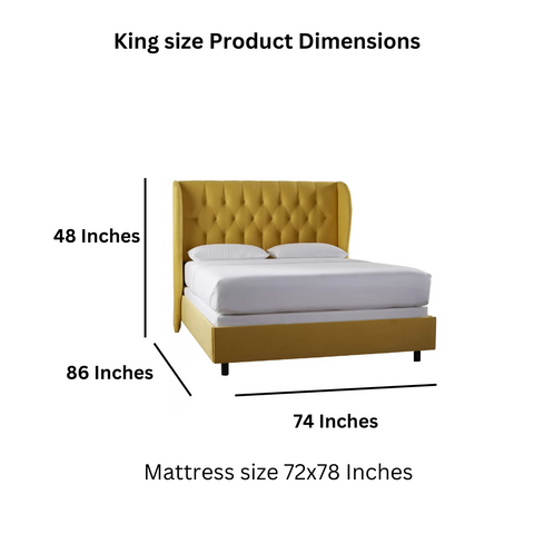 E-Furniture Rome King Size Non Storage Upholstered Bed In Yellow Color - E-FURNITURE