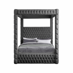 E-Furniture Alex Queen Size Non Storage Canopy Upholstered Bed In Grey Color