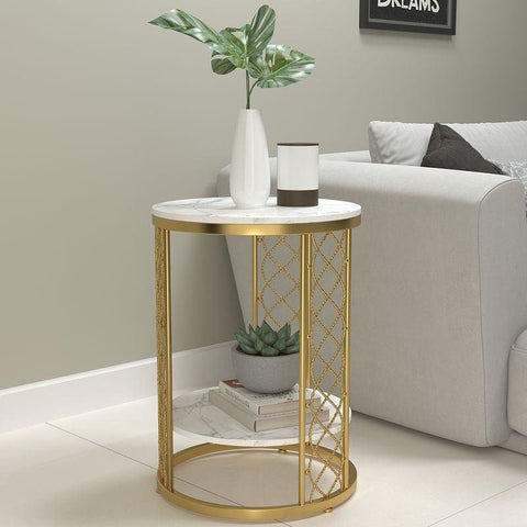 E-Furniture Sacramento Side Table marble white
