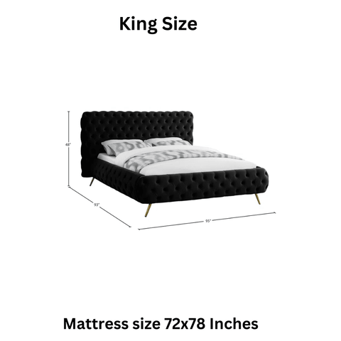 E-Furniture Atlanta King Size Non Storage Upholstered Bed In Black Color - E-FURNITURE