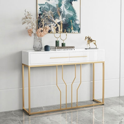 E-Furniture Rome Console Table glossy black and gold