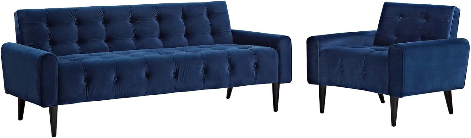 E-Furniture RoyalRendezvous  3+1, Sofa Pack In Velvet Blue Colour