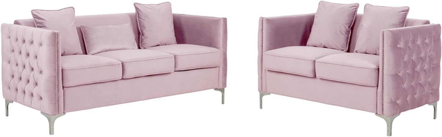 E-Furniture Velvita 3+2 Sofa Pack In Baby Pink Color