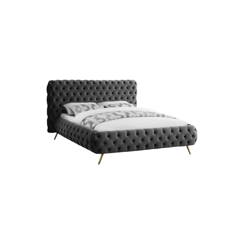 E-Furniture Atlanta Queen Size Non Storage Upholstered Bed In Dark Grey Color - E-FURNITURE