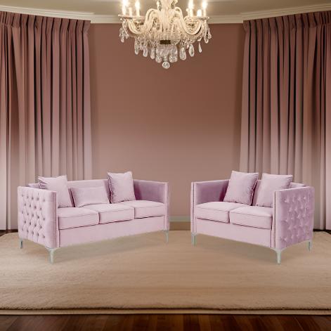E-Furniture Velvita 3+2 Sofa Pack In Baby Pink Color