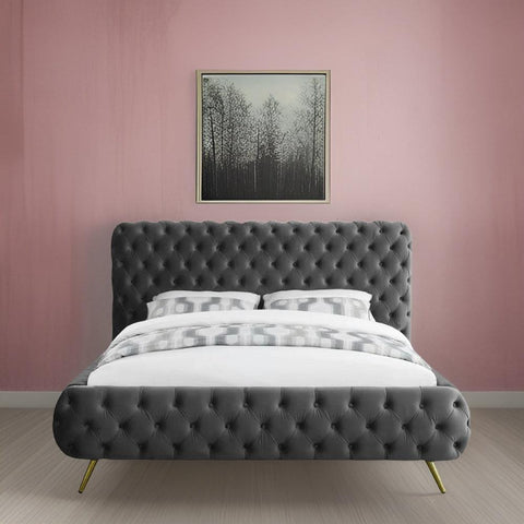 E-Furniture Atlanta Queen Size Non Storage Upholstered Bed In Dark Grey Color - E-FURNITURE