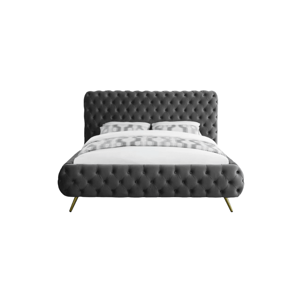 E-Furniture Atlanta Queen Size Non Storage Upholstered Bed In Dark Grey Color - E-FURNITURE