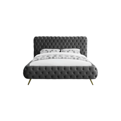 E-Furniture Atlanta Queen Size Non Storage Upholstered Bed In Dark Grey Color - E-FURNITURE