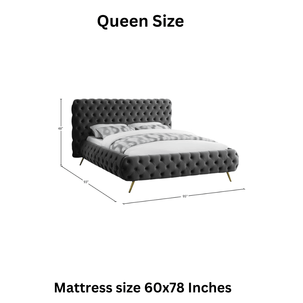 E-Furniture Atlanta Queen Size Non Storage Upholstered Bed In Dark Grey Color - E-FURNITURE