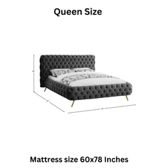 E-Furniture Atlanta Queen Size Non Storage Upholstered Bed In Dark Grey Color - E-FURNITURE