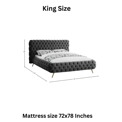 E-Furniture Atlanta King Size Non Storage Upholstered Bed In Dark Grey Color - E-FURNITURE