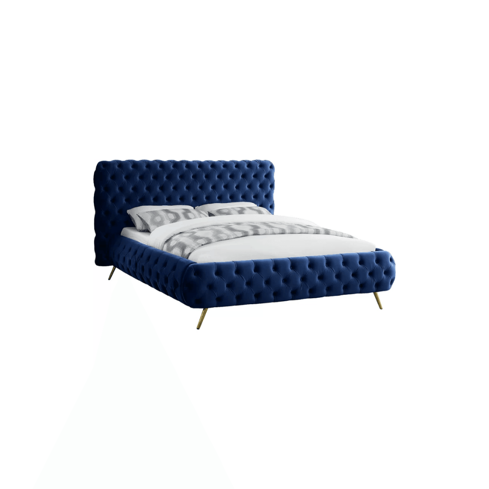 E-Furniture Atlanta Queen Size Non Storage Upholstered Bed In Light Blue Color - E-FURNITURE
