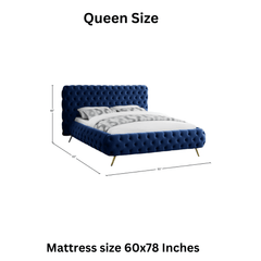 E-Furniture Atlanta Queen Size Non Storage Upholstered Bed In Light Blue Color - E-FURNITURE