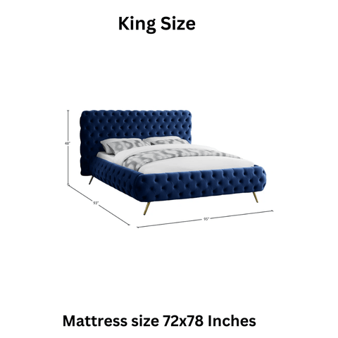 E-Furniture Atlanta King Size Non Storage Upholstered Bed In Light Blue Color - E-FURNITURE