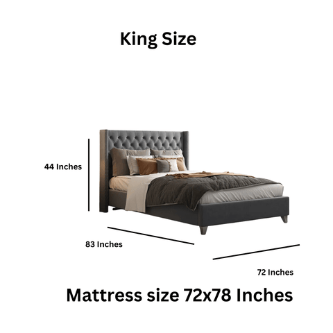E-FURNITURE York King Size Without Storage Upholstered Bed In Grey Color - E-FURNITURE