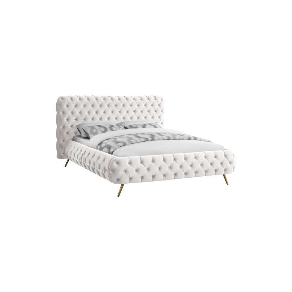 E-Furniture Atlanta Queen Size Non Storage Upholstered Bed In Light Grey Color - E-FURNITURE