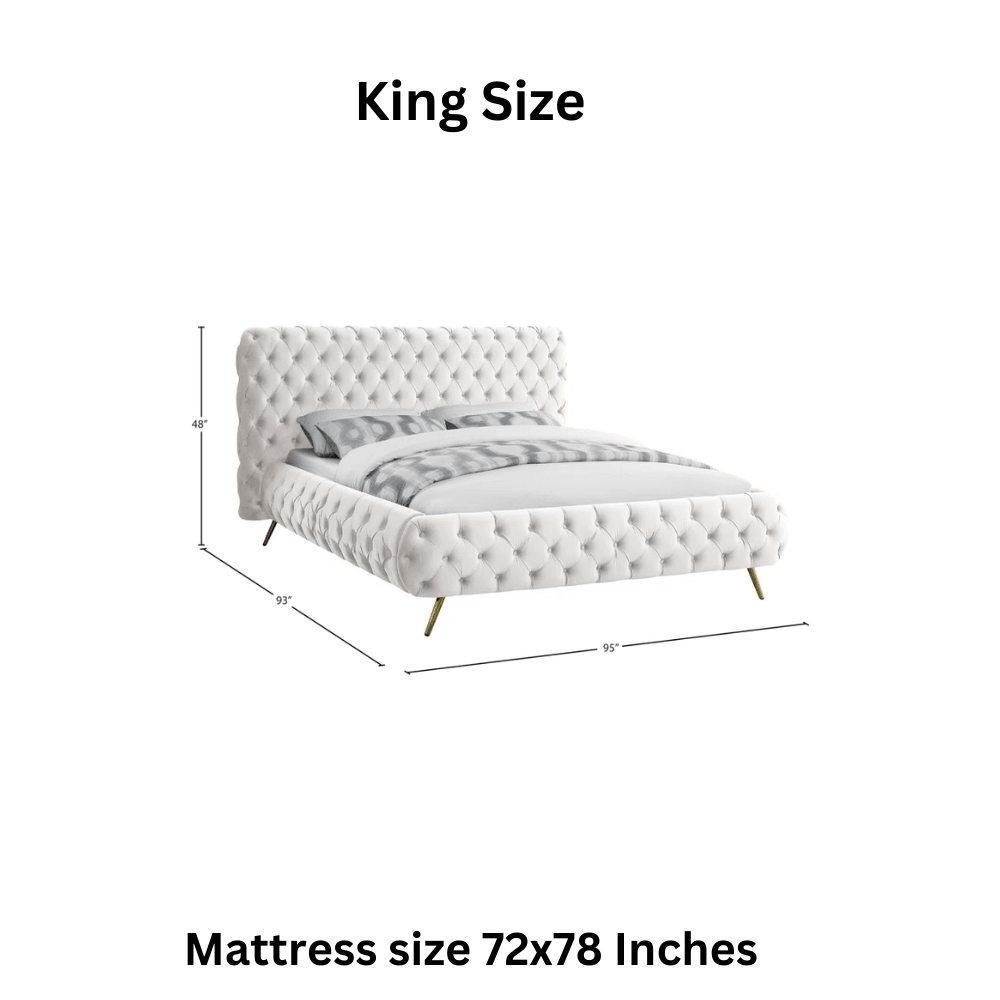 E-Furniture Atlanta King Size Non Storage Upholstered Bed In Light Grey Color - E-FURNITURE