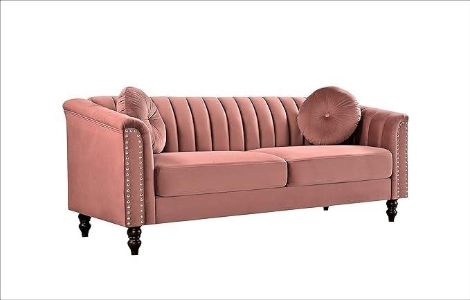E-FURNITURE Luther 3 seater couch velvet Finish In Grey Colour Grey