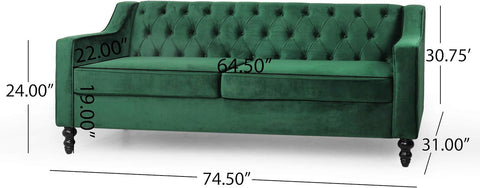 E-FURNITURE Neil 3 Seater Couch Velvet Finish In MultiColour - E-FURNITURE