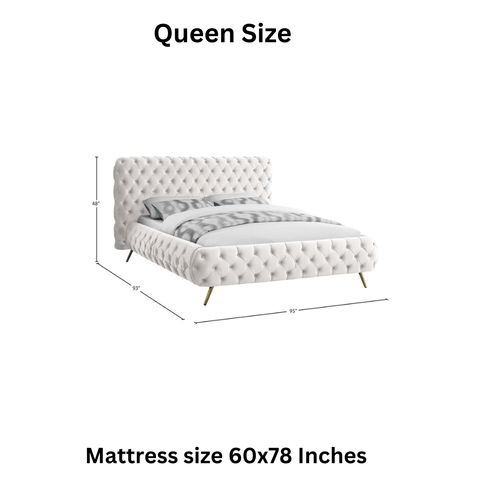 E-Furniture Atlanta Queen Size Non Storage Upholstered Bed In Light Grey Color - E-FURNITURE