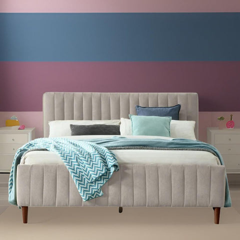 E-Furniture Spain King Size Non Storage Upholstered Bed In Light Grey Color - E-FURNITURE