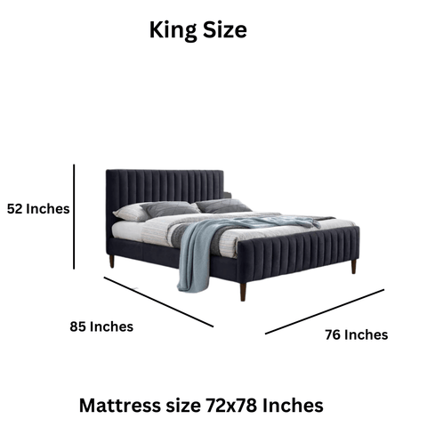 E-Furniture Spain King Size Non Storage Upholstered Bed In Dark Grey Color - E-FURNITURE