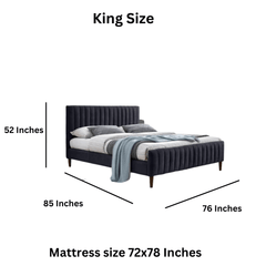 E-Furniture Spain King Size Non Storage Upholstered Bed In Dark Grey Color - E-FURNITURE