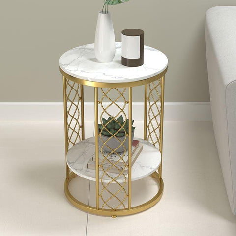 E-Furniture Sacramento Side Table marble white