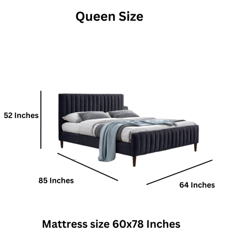E-Furniture Spain Queen Size Non Storage Upholstered Bed In Dark Grey Color - E-FURNITURE