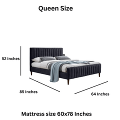 E-Furniture Spain Queen Size Non Storage Upholstered Bed In Dark Grey Color - E-FURNITURE