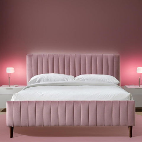 E-Furniture Spain Queen Size Non Storage Upholstered Bed In Dark Pink Color - E-FURNITURE
