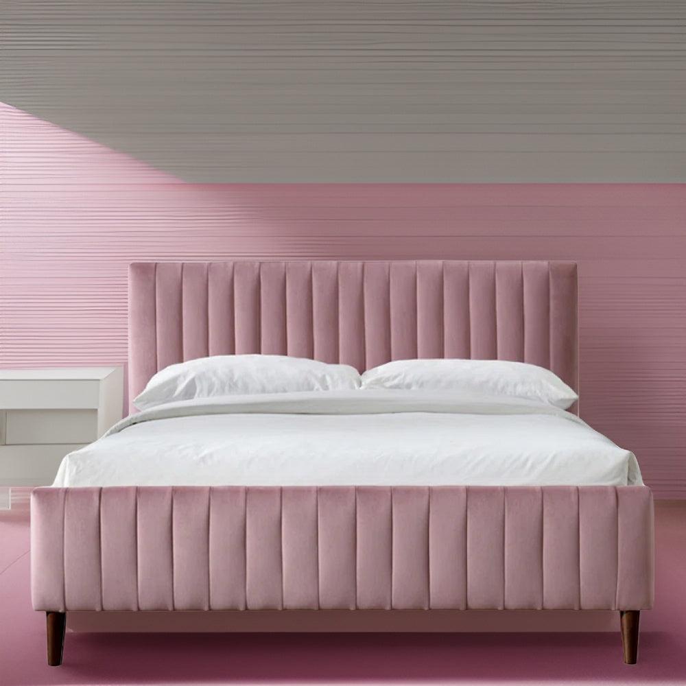 E-Furniture Spain King Size Non Storage Upholstered Bed In Dark Pink Color - E-FURNITURE