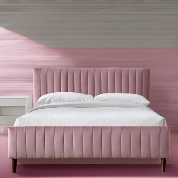 E-Furniture Spain King Size Non Storage Upholstered Bed In Dark Pink Color