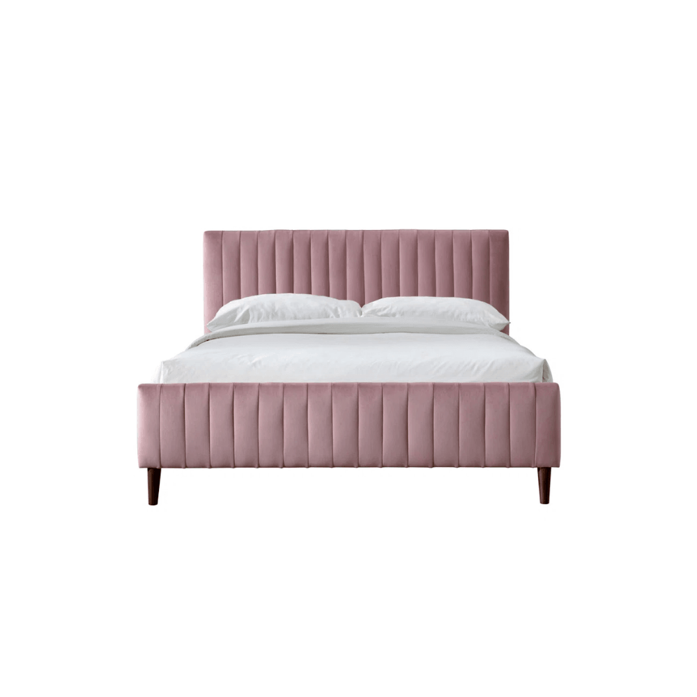 E-Furniture Spain Queen Size Non Storage Upholstered Bed In Dark Pink Color - E-FURNITURE