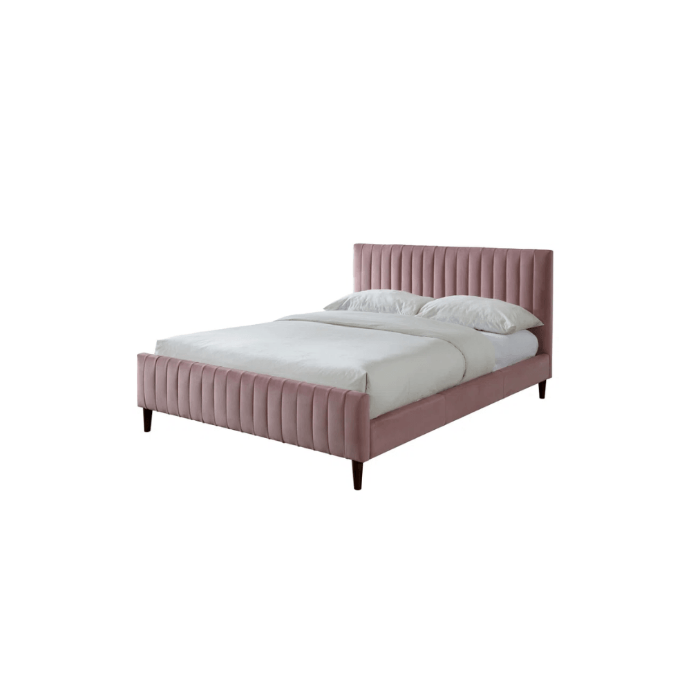 E-Furniture Spain King Size Non Storage Upholstered Bed In Dark Pink Color - E-FURNITURE